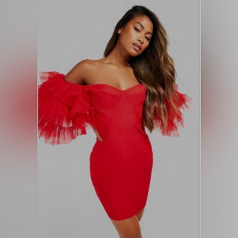 Boohoo off shoulder mini Dress with Ruffle Detail